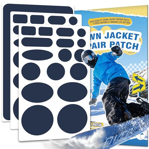 Daunenjacke flicken Reparaturset Marineblau, 35 Stück 25x15cm Flicken Daunenjacke Selbstklebend Stoff, Nylon Selbstklebender Wasserdichte Reparatur Patch für Zelten, Skianzüge, Jacken, Schlafsäcke