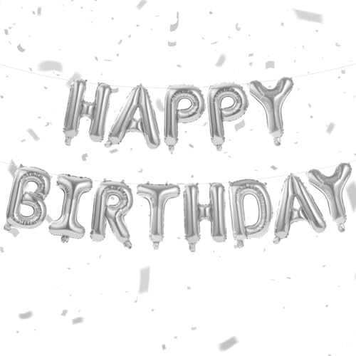 AOOSU Happy Birthday Ballon Girlande, 16 Zoll Happy Birthday Luftballon Silber Happy Birthday Folienballon Geburtstagsballon Banner für Kinder, Erwachsene, Jungen, Mädchen