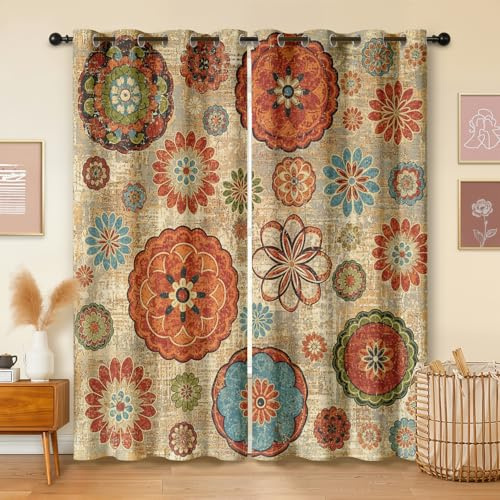 Havenix Mandala Orientalisch Bunt Vorhänge Wohnzimmer Blickdichte Ethno Boho Medaillon Gardinen mit ösen Thermo Vorhang Gegen Kälte Verdunklungsvorhänge für Schlafzimmer 2er Set H 245 x B 140 cm
