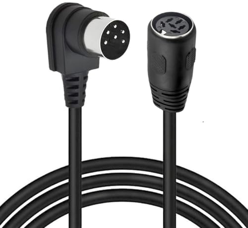HTGuoji MIDI 6-Pin DIN Verlängerungskabel, 90 Grad Winkel männlich zu weiblich, Audio MIDI/AT Adapter für Keyboard, Synthesizer, Orgel, Elektroklavier, Gitarre (3 meter)
