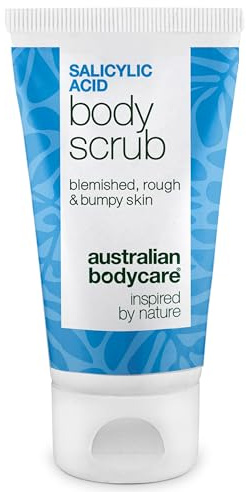 Salicylsäure Body Scrub für Pickel am Po, am Rücken und auf der Brust – klärt Poren und unreine Haut mit Salicylsäure, Glykolsäure und Allantoin – BHA & AHA Körperpeeling - 50 ml