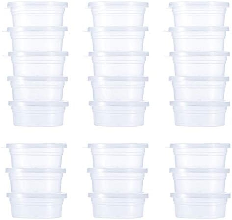 Slime Storage Containers 24 Pack, Leakproof Clear Plastic Foam Ball Storage Cups Storage Jars Containers With Lids Slime Pots Tubs