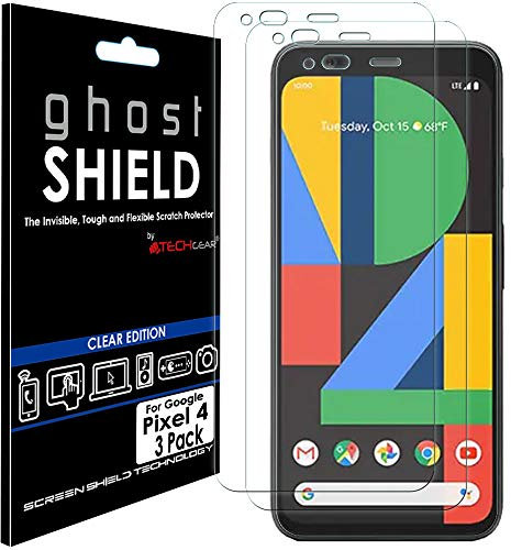 TECHGEAR [Pack of 3] Screen Protectors for Google Pixel 4 [ghostSHIELD Edition] Reinforced TPU film Screen Protector Guard Covers [FULL Screen Coverage] Curved Screen Area