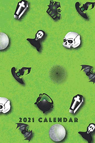 Calender 2021: Halloween Kalender 2021 / 2022, Moster, Hexe, Kürbis, Totenkopf - Notizbuch, Grusel Organizer, Terminkalender, kleines Format DIN A5, 100 Seiten,