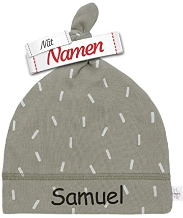 LALALO LÄSSIG Babymütze mit Namen personalisiert Bestickt/gestickt, GOTS Wärmende Kinder Mütze Zipfelmütze, Speckles Olive