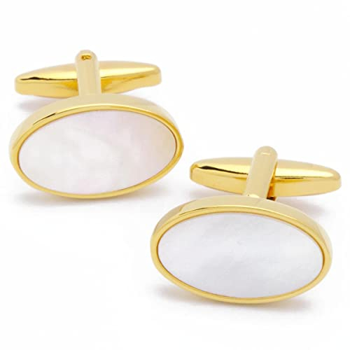 Manschettenknöpfe - Gold Oval mit Weiß Perlmutt