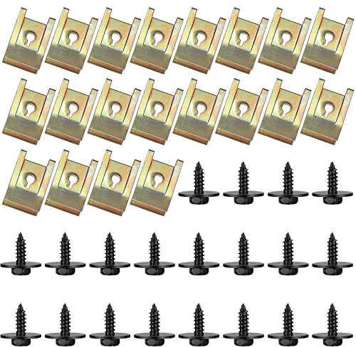 40 Pièces U-Clips Fixation et Vis Kit Universal Metal, Assortiment Agrafes de Carrosserie, Ecrou Cage Voiture, U-Nuts de Panneau de Porte de Voiture