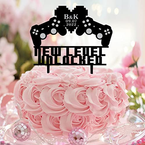 Game Console Video Gamer Bride & Groom Cake Topper Mr & Mrs Wedding Cake Toppers Silhouette Romance Personalized For Wedding Bridal Shower Party Decorations Engagement Gifts For Couple Acrylic Black