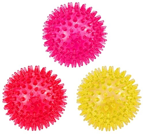 petizer Quietschendes Hundespielzeug, Kauspielzeug für Hunde, Stachelball, Wurfspielzeug für Welpen, Gummi, TPR, Kauspielzeug für Langeweile, Zahnreinigung für kleine und mittelgroße Hunde, 3 Stück