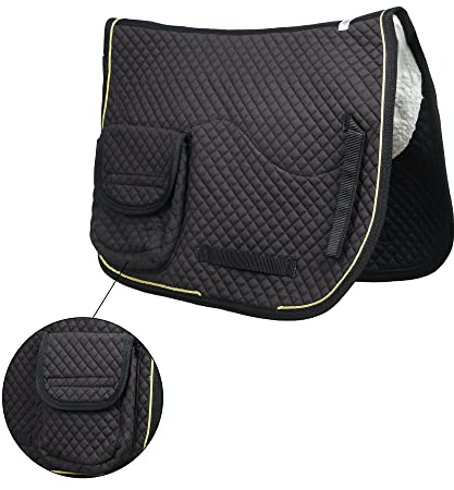 SIE Sattelunterlagen für Pferde, halb, mit Fleece gefüttert, Allzweck, mit Taschen, Schwarz