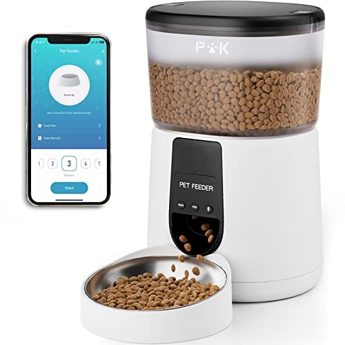 Puppy Kitty Futterautomat Katze & Hund, 2,4 G WiFi intelligenter Katzenfutter Automat mit Edelstahlnapf für Trockenfutter, App-Steuerung, Sprachaufzeichnung, 1-10 Mahlzeiten pro Tag