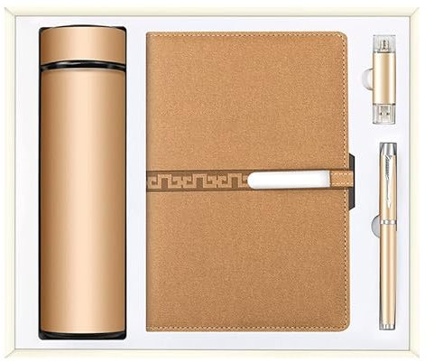 WM MAXIMUS Luxus-Notizbuch, Kugelschreiber, USB-Stick und Thermosflasche Ein hochwertiges Business-Geschenkset (Gold)