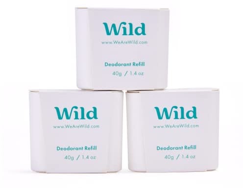 Wild - Déodorant Naturel Rechargeable - Trio de recharges Fresh Cotton & Sea Salt - Sans Aluminium - Végan & Ecologique - Protection longue durée - Ingredients Naturels - 3 lots de recharges de 40g