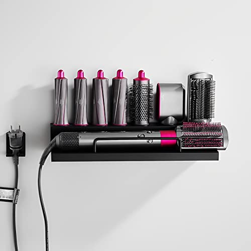 ZHAOMIMI Aufbewahrungshalter für Dyson Airwrap Lockenstab-Zubehör, Haartrocknerhalter Wandhalterung Halter mit Kleber für Zuhause, Badezimmer, Aluminiumlegierung, Organizer, Schwarz