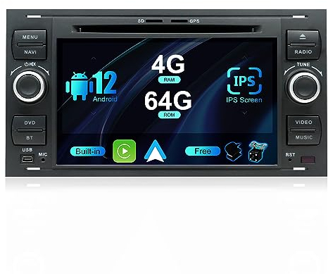 SXAUTO Android 14 IPS Autoradio Per Ford C-Max/Connect/Fiesta/Focus/Galaxy/Kuga/S-Max/Transit/Mondeo - 4G+64G - Senza fili Carplay & Android Auto - Camera + MIC - DAB Fast-boot Volante 360-CAM - 2 Din