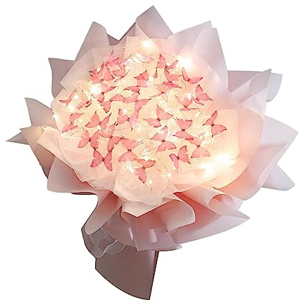 LOVIVER Schmetterlingsstrauß DIY künstlicher Blumenstrauß handgefertigt mit Geschenkpapier Kunsthandwerk Blumenstrauß Herstellung Materialien unfertige, Rosa 52 Schmetterling