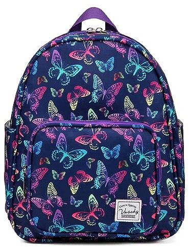 VASCHY Small Backpack for Women, Cute Mini Rucksack Fashion Lightweight Nylon Travel Backpack Purse for Ladies Teen Girls Purple Butterfly