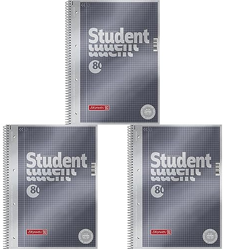 Brunnen Notizblock/Collegeblock Student Premium, 4-fach-gelocht (Veredeltes DeckBlatt mit Metallic-Effekt, A4, kariert, 90 g/m², 80 Blatt) (Packung mit 3)