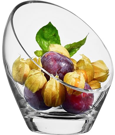 SOLAVIA Clear Glass Slant Bubble Dish Vase Hand Crafted Decorative Fruit Container Bowl H22 D17cm Ideal Kitchen Home Décor