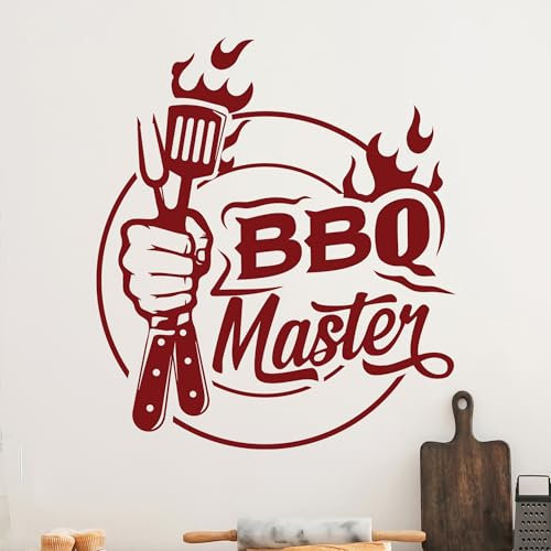 GRAZDesign Wandtattoo BBQ Master Grill & Bar für Männer, Küchenaufkleber Küche Wandaufkleber selbstklebende Folie - 34x30cm / hellgrau