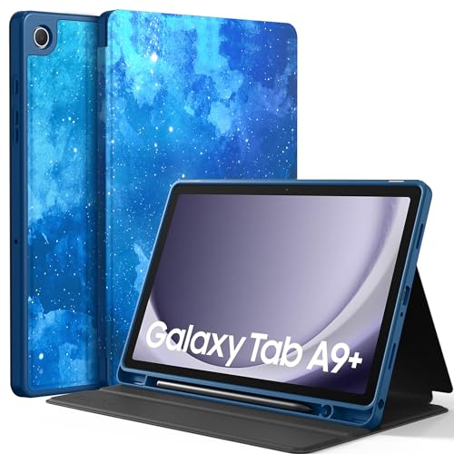 EasyAc Funda para Samsung Galaxy Tab A9+/ A9 Plus 11 Pulgadas 2023 SM-X210/ X216/ X218, Slim Folio Protectora Tablet Carcasa, Múltiples Ángulo de Visión, Estrella Azul