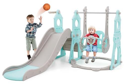 Arkyomi rutsche Indoor ab 1 2 3 4 5 Jahr,kinderrutsche mit schaukel Indoor Outdoor,Baby rutsche kinderzimmer,babyrutsche step2 gartenrutsche für kleinkin (Grün)