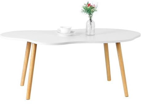 Haloppe Mesa de Centro para Espacios pequeños,Mesa de té con Forma de Nube de Madera,Mesas de Centro de Comedor pequeñas,Mesa Auxiliar Moderna de 4 Patas para el hogar,Sala de Estar,Oficina,Blanco