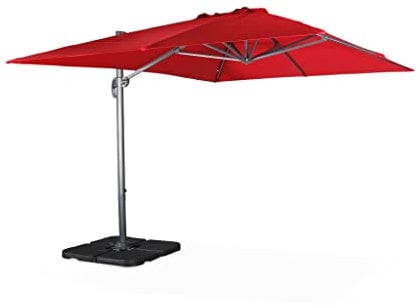 Alice's Garden - Parasol déporté rectangulaire rouge 3x4m + dalles à lester 50x50cm