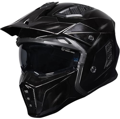 Black Street Fighter Vintage Open Face Motorcycle Helmet S Gloss Polished Black