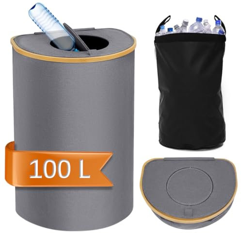 Poubelle Tri Selectif 100l, Poubelle Cuisine avec Sac Intérieur Lavable, Conteneur de Collecte de Céchets de Verre Avec Couvercle Rotatif, Rpoubelle Exterieur, Rangement Bouteille Poubelle Recyclage