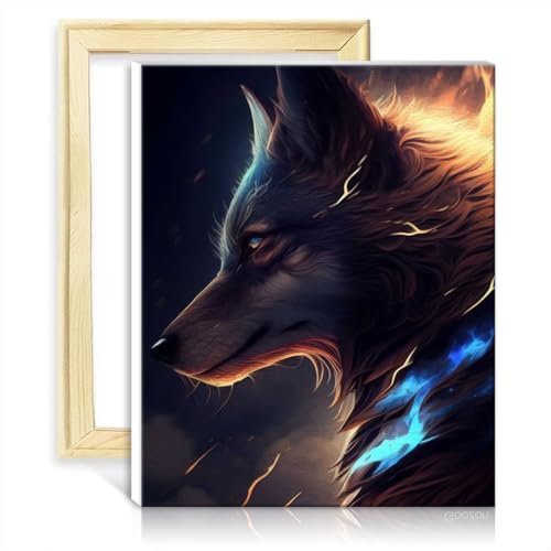 LiHEQING Malen nach Zahlen, Wolf, Anime, Tier, Erwachsene, Anfänger-Set, Heimdekoration, kreativer Stil, Kunsthandwerk, DIY-Rahmen (30 x 40 cm)