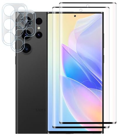 Agedate 2+2 Stück Schutzfolie für Panzerglas für Samsung Galaxy S22 Ultra mit Kameraschutz, 3D Hochempfindliche S22 Ultra Schutz Glas Folie, 9H Härte, HD Fingerabdruck S22 Ultra Displayschutzfolie
