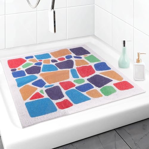 JTgugu Tappetino da Doccia Antiscivolo 60 x 60 cm in Morbido PVC Luffa Anti Muffa Tappetino Antiscivolo con Fori di Drenaggio ad Asciugatura Rapida per Box Doccia Bagno Ambienti Umidi Antiscivolo