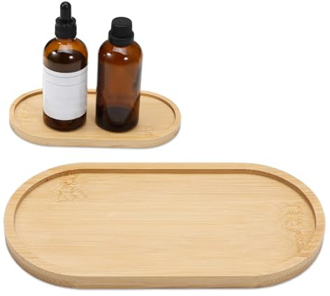 Plateau de salle de bain en bambou - 17,4 × 8,8 × 1 cm - Plateau en bois pour coiffeuse - Petit plateau de service en bois - Distributeur de savon - Pour salle de bain, cuisine, bougies, cosmétiques