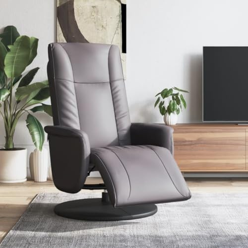 QJBSAVVA Relaxsessel mit Fußteil Grau Kunstleder 360° Drehbar Manuelle Liegefunktion Bequem & Langlebig für Wohnzimmer Schlafzimmer und Balkon
