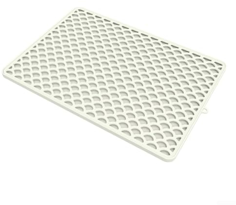 GLFLOW Alfombrilla de silicona para arena de gatos, almohadilla de doble capa desmontable con bordes elevados, 46,5 x 32,5 cm para caja de arena para mascotas (blanco arroz)
