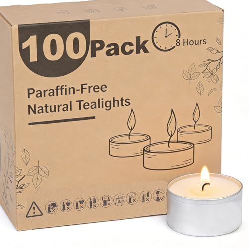 100 Stück Teelichter,8 Stunden Brenndauer Ohne Duft Aluhülle | duftfrei, aus Veganes Wachs, mit Baumwolldocht – ideal für Hochzeiten, Feiern, Restaurants und Spas