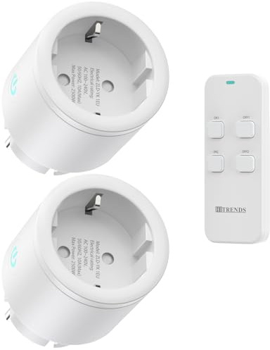 Presa radio con telecomando, confezione da 2 prese con telecomando, 10 A/2500 W, presa radio, 30 m, portata lunga, per lampade, ventilatori, bianco (set da 2 – bianco)