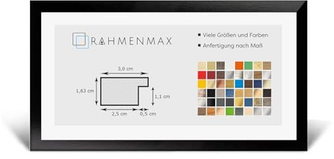 RahmenMax Morena Holz Werkstoff Bilderrahmen 34 x 100 cm modernes sehr eckiges Profil 100 x 34 cm Grosse Farbauswahl jetzt: Schwarz Hochglanz mit Kunstglas klar 1 mm