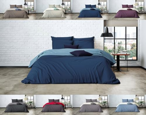 MISTRAL HOME Uni Einfarbig Wende Bettwäsche Edel Perkal 100% Ägyptische Baumwolle, Maße:240 cm x 220 cm, Farbe:Soft Blue-Dark Blue