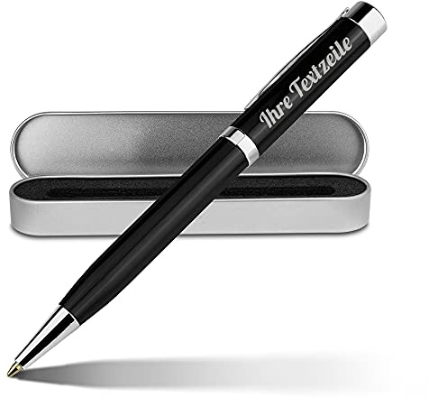 printplanet® - Kugelschreiber mit eigenem Text oder Namen gravieren lassen - Metall-Kugelschreiber von Ritter inkl. Metall-Geschenkdose