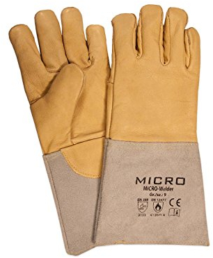 Nitras Micro-Welder Schweißer-Schutzhandschuhe Rindsvollleder Schweißerhandschuhe gefüttert, Größe:9 (L)