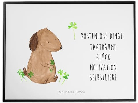 Mr. & Mrs. Panda Schreibtischunterlage Hund Kleeblatt - Geschenk, Selbstliebe, Schreibunterlage, Hundemotiv, Büroartikel, Schreibtischauflage,