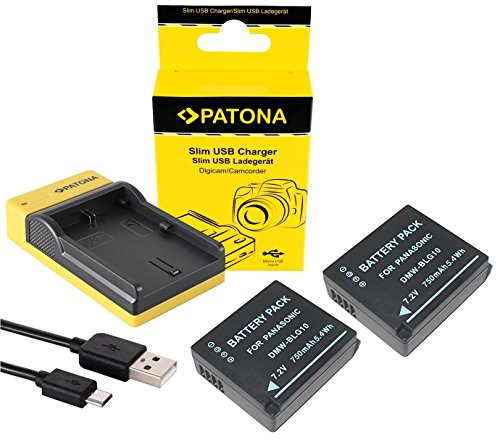 Slim Chargeur + 2x Batterie pour Panasonic Lumix TZ101/TZ202/GX80 – Batterie de rechange pour Panasonic DMW BLG10 | Facile à utiliser avec n'importe quelle Câble micro USB/chargeur à utiliser