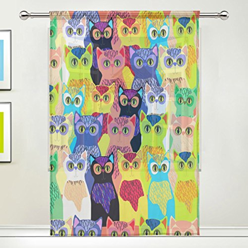 Use7 Gardine mit niedlichem Aquarell, für Fenster und Katzen, 139,7 x 213,4 cm, 1 Stück, moderne Fensterbehandlung, für Kinder, Zuhause, Wohnzimmer, Esszimmer, Spielzimmer, Dekoration