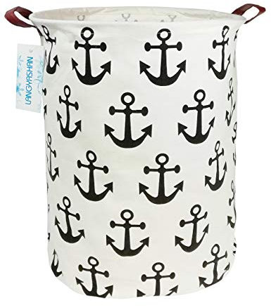 LANGYASHAN Großer Aufbewahrungskorb, Ramie Baumwolle/Segeltuch-Stoff, Spielzeugaufbewahrung, Spielzeug-Organizer für Jungen und Mädchen – Wäschekorb/Kinderzimmerkorb (Anker)