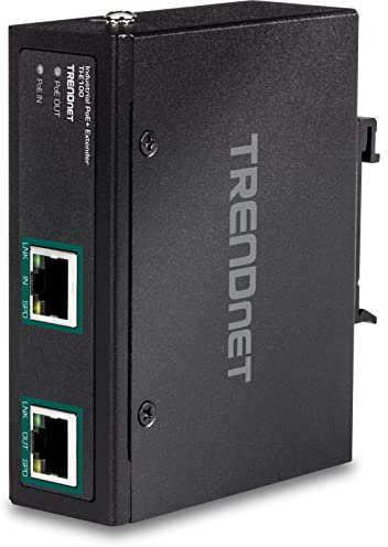 TRENDnet, TI-E100, Industrial Gigabit PoE+ Extender, Single Port PoE, unterstützt PoE (15,4 W) und PoE+ (30 W), verlängert 100 m, kaskadiert 2 Einheiten für Entfernungen bis zu 300 m (984 ft), IP30