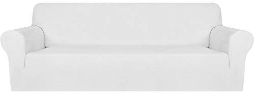 MAXIJIN Dicker Samt Extra große Sofabezüge 4-Sitzer Super Stretch Rutschfester übergroßer Sofabezug für Hunde Cat Pet 1-teiliger XL-Sofabezug elastischer Möbelschutz (4 Sitzer, Weiß)