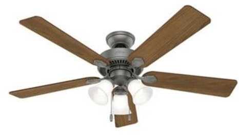 Hunter Swanson - Ventilatore da soffitto per interni, con luce LED e comando a catena, 132 cm, colore: argento opaco