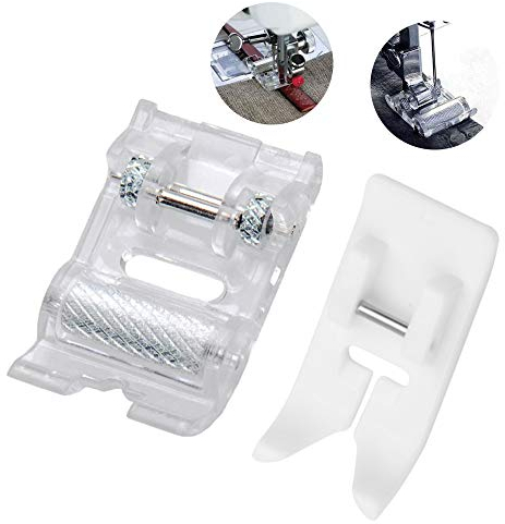 CESUSME 2 Pcs Roller & Non-Stick Teflon Sewing Machine Presser Foot - Fits Singer, Brother, Babylock & More (2 Styles)
